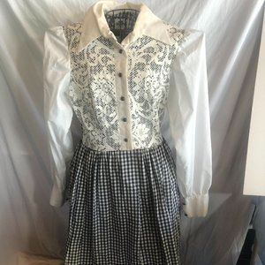 VINTAGE Mr. Bob of California 14 Black & White Plaid Long Sleeve Dress READ DESC